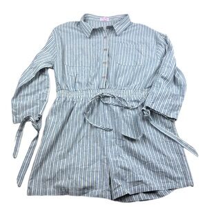 Pink Lily Blue & White Striped Romper Women’s Size 2XL 100% Cotton